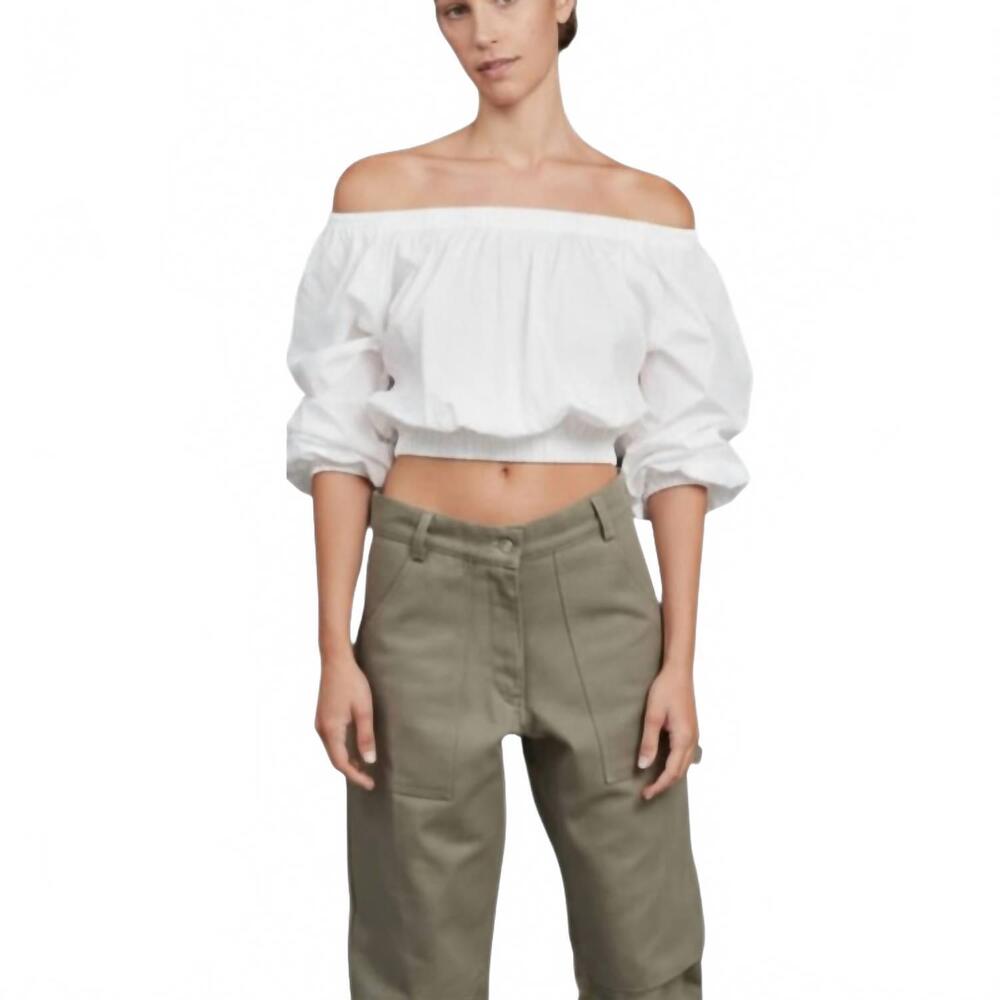 NEW ACACIA cori poplin off-shoulder top in white old cream